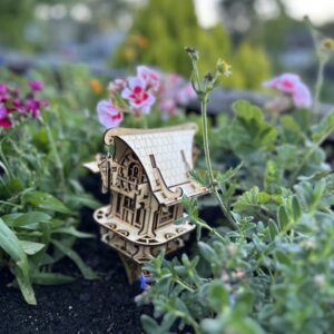 Handcrafted wooden faerie house for flower pot and garden decoration