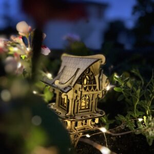 Handcrafted wooden faerie house for flower pot and garden decoration