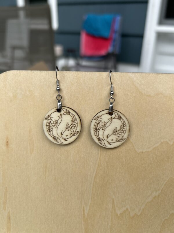 Handmade Wood Koi Fish Yin Yang Earrings - Image 4