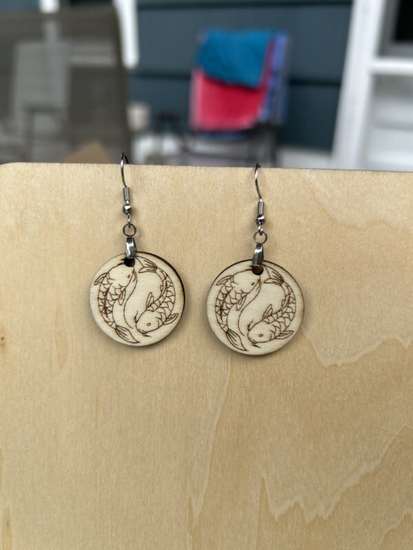 Handmade Wood Koi Fish Yin Yang Earrings - Image 6