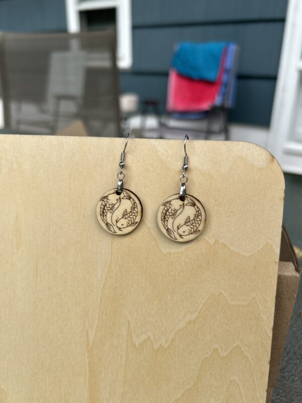 Handmade Wood Koi Fish Yin Yang Earrings - Image 3
