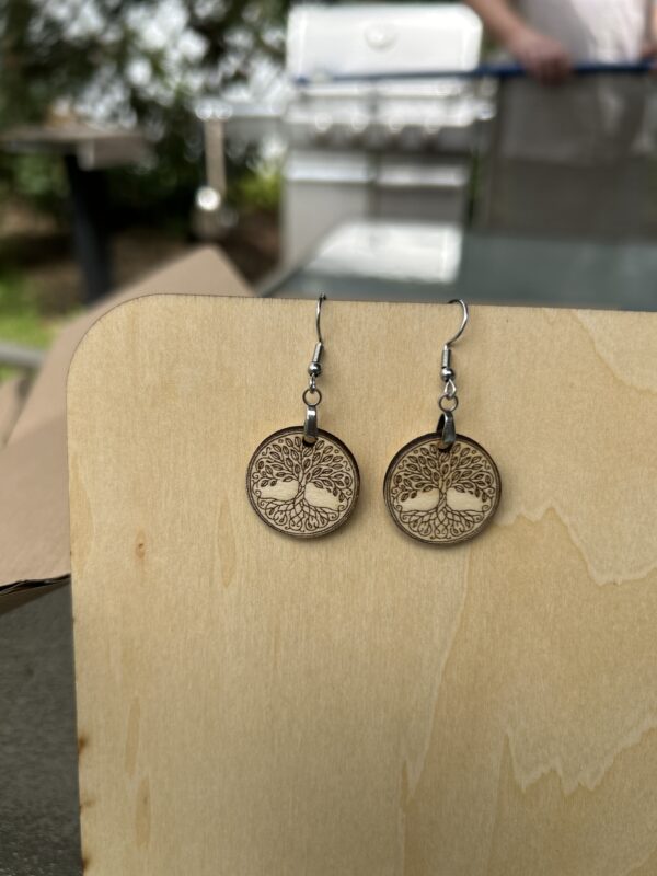 Wood Tree of Life Earrings - Handmade Wooden Dangle Earrings - Image 4