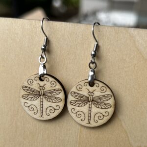 wood engraved dragonfly earrings