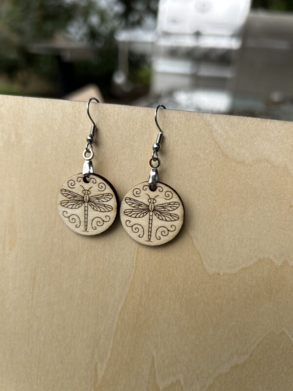 Handmade Wood Dragonfly Earrings - Lightweight Nature Jewelry with Hypoallergenic Stainless Steel French Hooks - Image 3