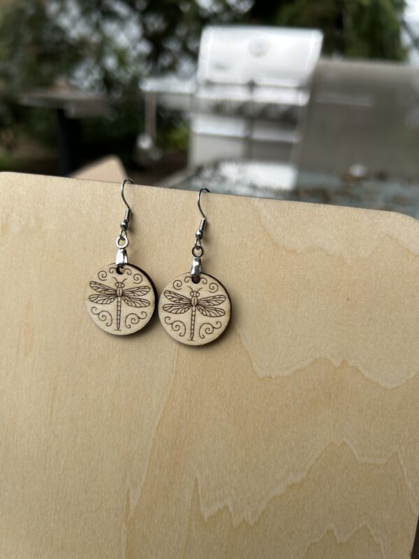 Handmade Wood Dragonfly Earrings - Lightweight Nature Jewelry with Hypoallergenic Stainless Steel French Hooks - Image 2