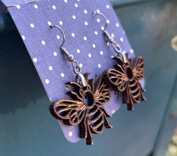 Handmade Wooden Bumblebee Earrings with Gold Sparkle Finish - Image 6