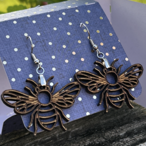 bumble bee wood cut earrings shop local