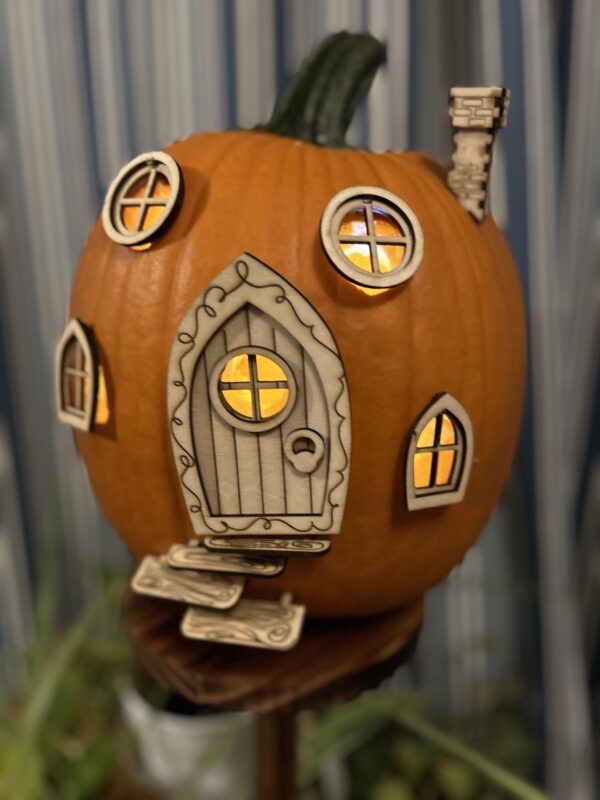 DIY Pumpkin Fairy House Kit – Unfinished Wooden Door, Windows, Chimney & Stairs for Carved Pumpkins - Image 5